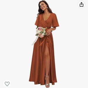 Burnt orange long bridesmaid dress